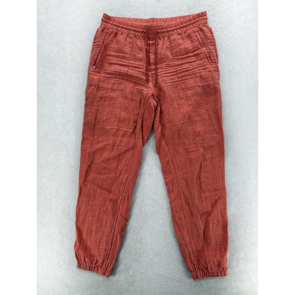 Athleta Retreat Linen Jogger Pants Womens 12 Tall Orange Elastic Waist Casual